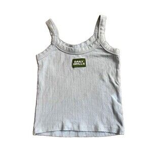 Daily Drills Light Blue Mist Ribbed Pointelle Knit Tank Top XS Scoop Neck Logo